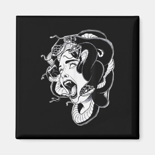 Aimant Méduse Blackwork Tattoo Flash (Devant)