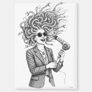 Aimant Méduse moderne utilisant un sèche-cheveux, illustr