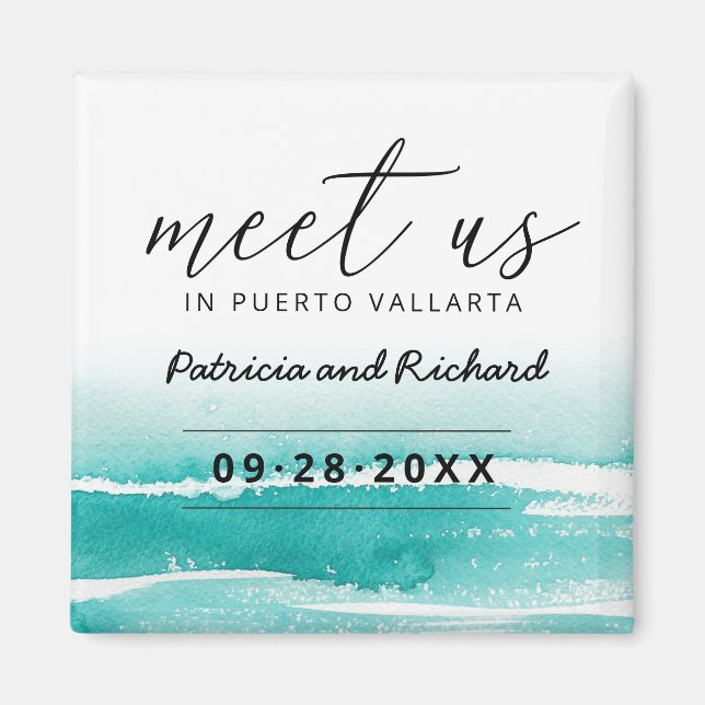 Aimant Meet Us In Destination Wedding Teal Save The Date (Devant)