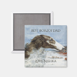 Aimant Meilleur Papa Borzoi Personnalisé