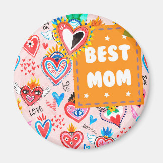 Aimant Meilleure maman Coeurs colorés mexicains Fête des 