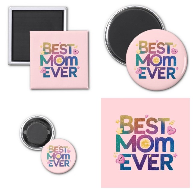 Aimant Meilleure Maman Coeurs et Fleurs (Best Mom Ever hearts and flowers magnets)