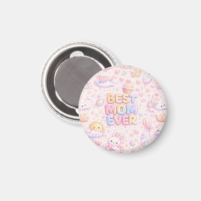 Aimant Meilleure Maman Ever Motif Kawaii Pastel (Recto/Verso)