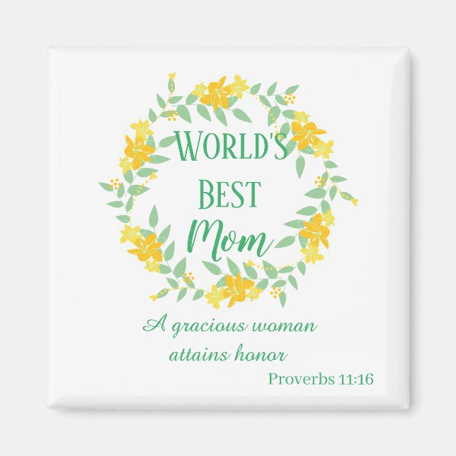 Aimant Meilleure maman Florale Jaune et verte couronne du (Devant)