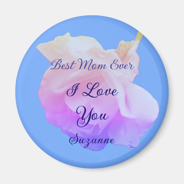 Aimant Meilleure Maman Personnalisée Rose Blanche (Devant)