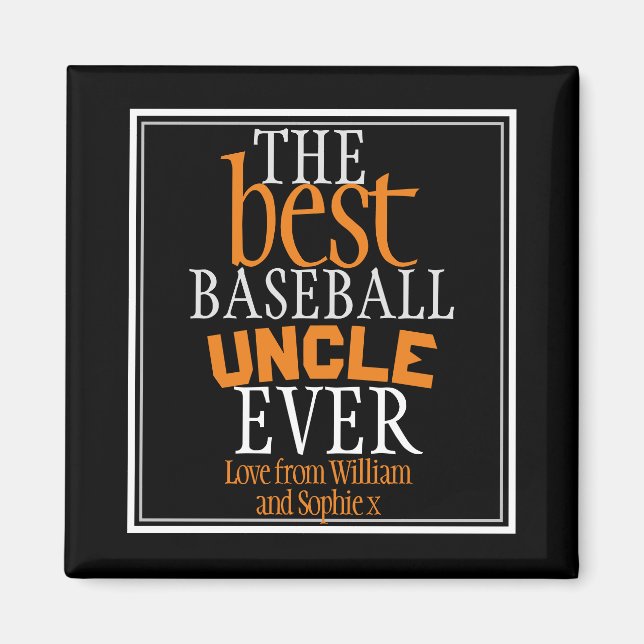 Aimant Meilleure typographie Oncle de baseball noir (Devant)