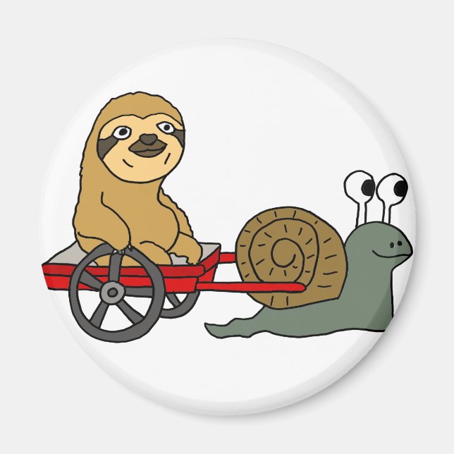 Aimant Mélange escargot tirant Sloth en Wagon rouge (Devant)