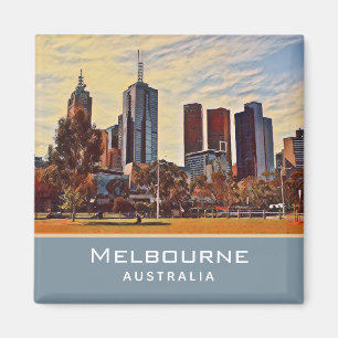 Aimant Melbourne Australie Skyline Watercolor Art