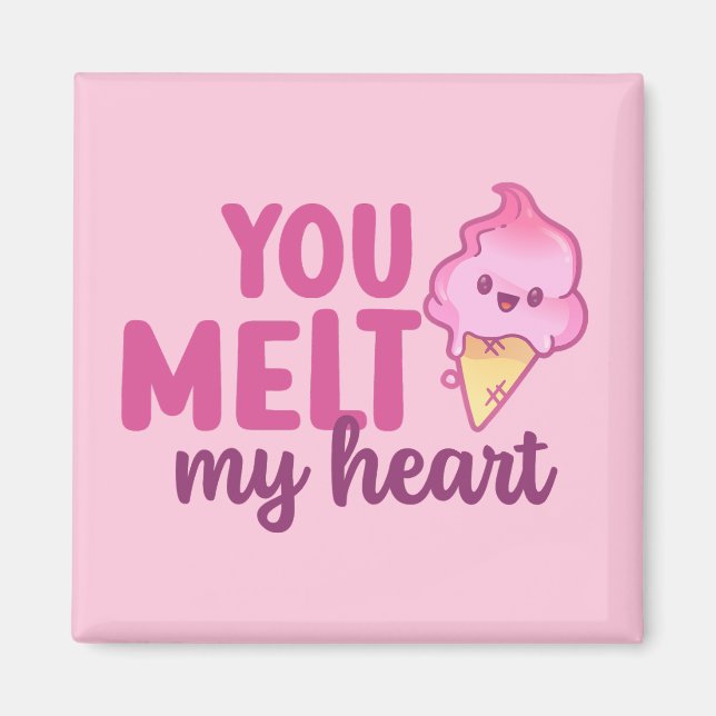 Aimant Melt My Heart Funny Pun mignon Saint Valentin rose (Devant)
