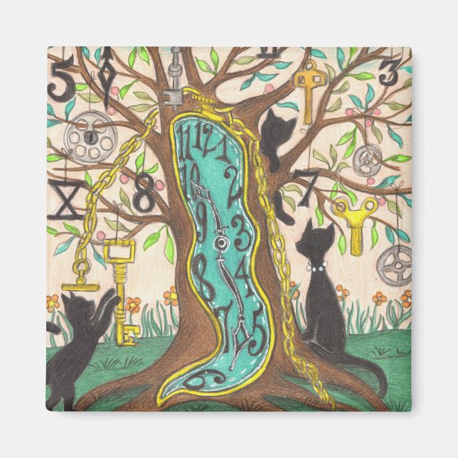 Aimant Melting clock in tree with cats (Devant)