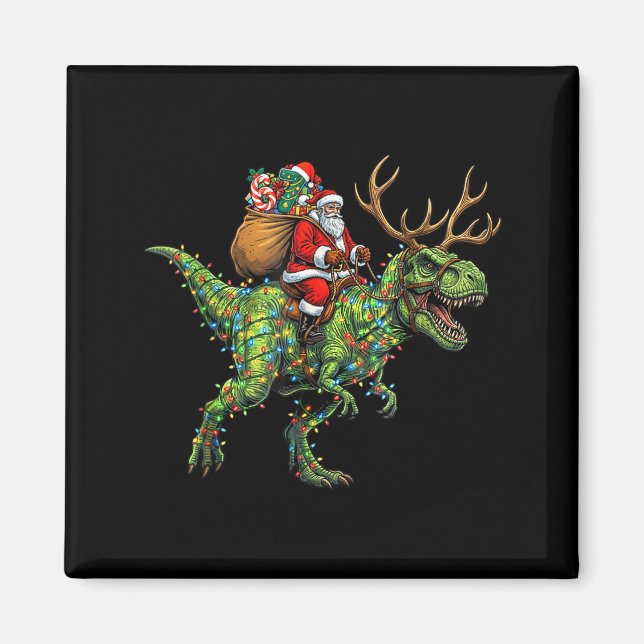 Aimant Meme 67 Christmas Santa Riding Dinosaur T Rex Boys (Devant)