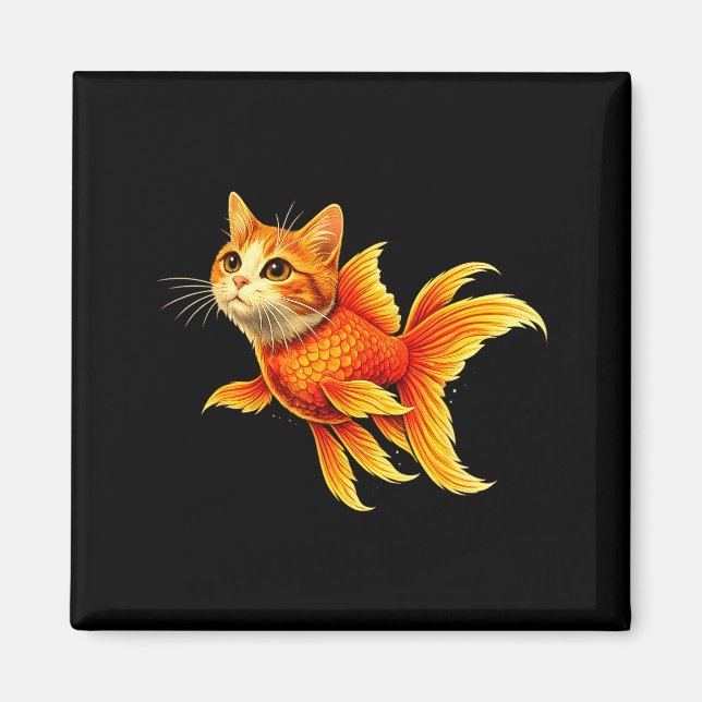 Aimant Mème d'animal mignon hybride chat poisson rouge dr (Devant)