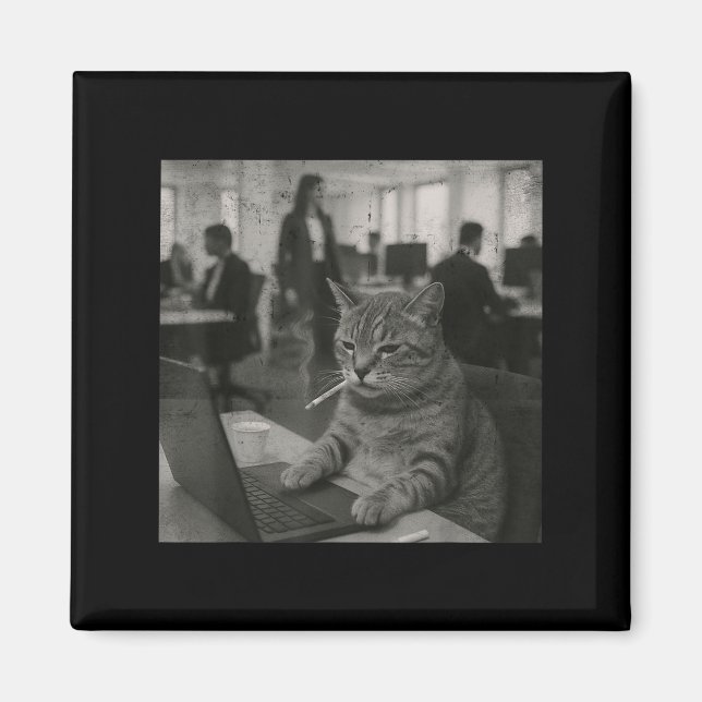 Aimant Mème de chat drôle Fumer la cigarette au travail H (Devant)