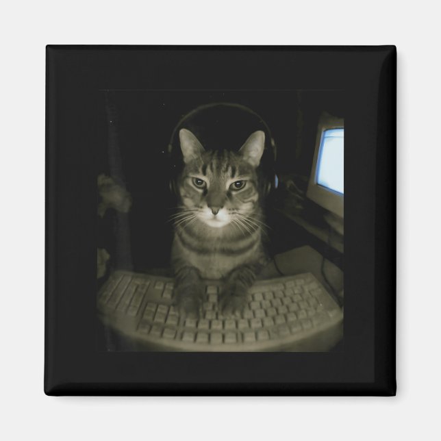 Aimant Mème de chat pirate drôle de chat d'ordinateur cha (Devant)