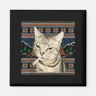 Aimant Mème de chat qui fume drôle Sweater de Noël laid C