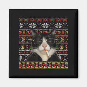 Aimant Mème de chat qui fume drôle T-shirt de Noël chat m