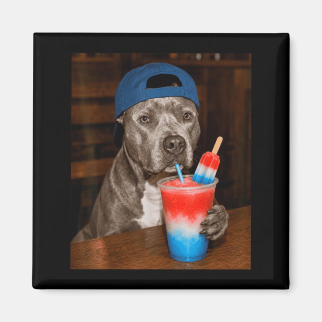 Aimant Mème de chien drôle Pitbull buvant un Slusie patri (Devant)