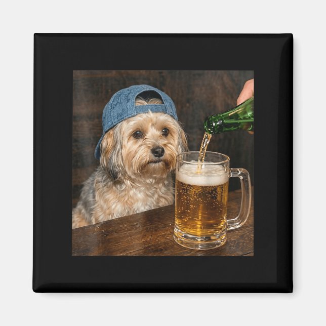 Aimant Mème de chien Havanais drôle buvant de la bière (Devant)