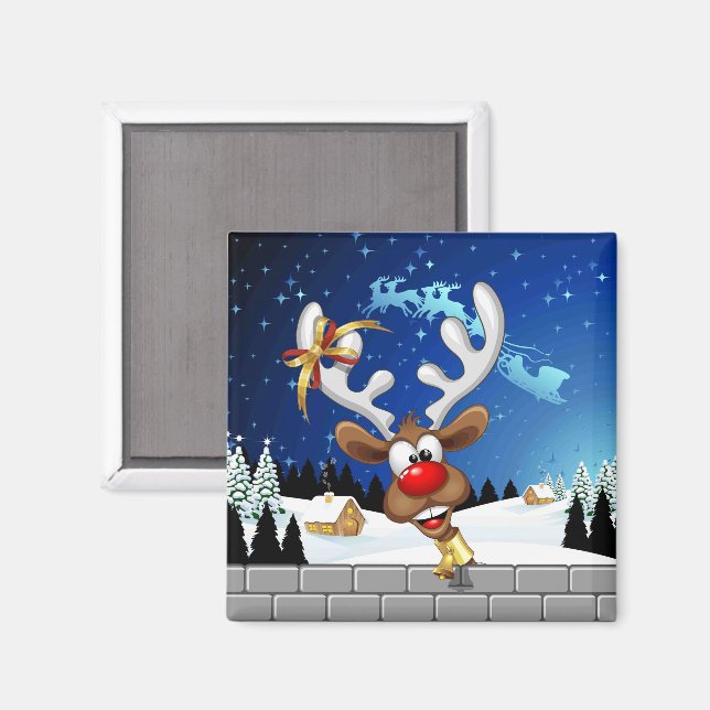 Aimant Mème de Noël drôle de renne qui regarde par-dessus (Recto/Verso)
