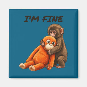 Aimant Mème de singe triste frappé avec un jouet orange ç