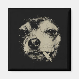 Aimant Mème drôle de chihuahua femelle chien fumant cigar