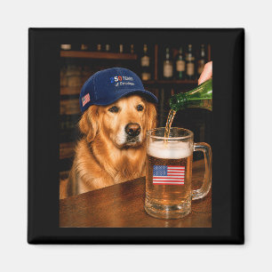 Aimant Mème drôle de Golden Retriever buvant de la bière