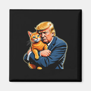 Aimant Mème drôle de Trump étreignant un chat orange pour