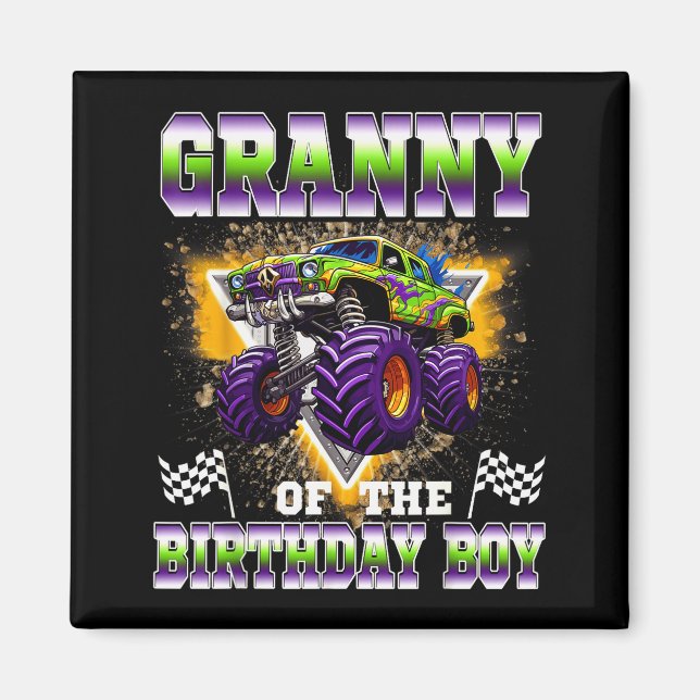 Aimant Mémé du garçon anniversaire camion monstre anniver (Devant)