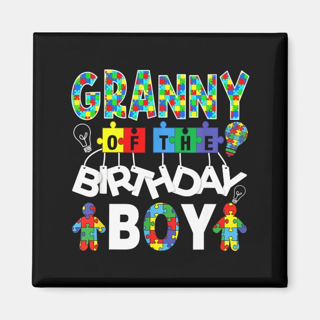 Aimant Mémé du garçon d'anniversaire puzzle de sensibilis (Devant)
