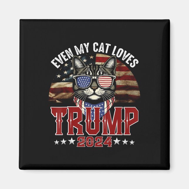Aimant Même mon chat aime Trump 2024 Drapeau américain de (Devant)