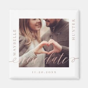Aimant Même plan Nouvelle date Rose Gold Script Couple