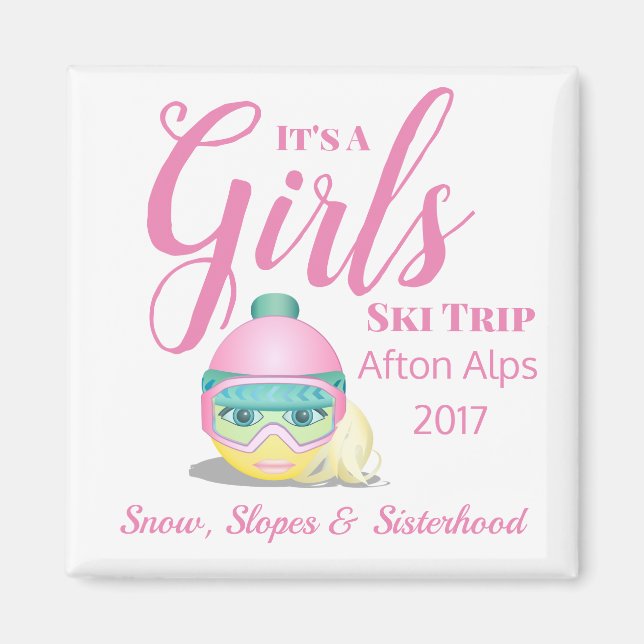 Aimant Méménite de voyage de ski pour filles personnalisé (Devant)