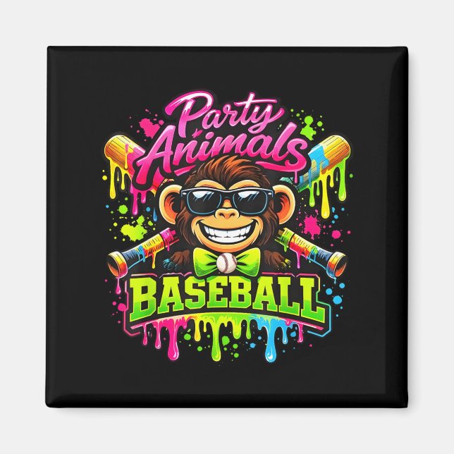 Aimant Mèmes d'animaux de fête baseball singe drôle  (Devant)