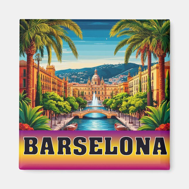 Aimant 🧲 Mémoire de vacances à la plage de Barcelone Esp (Devant)