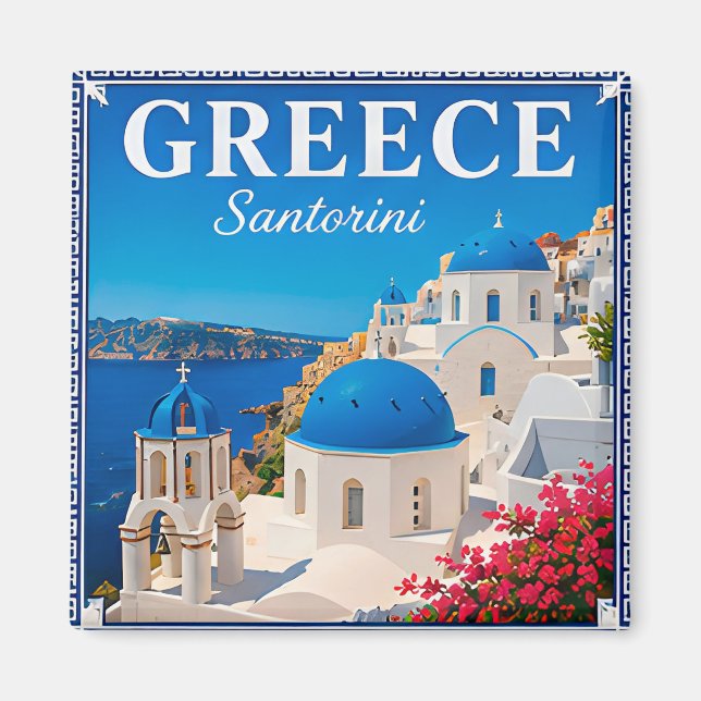 Aimant 💙 Mémoire de vacances à Santorin Grèce (Devant)