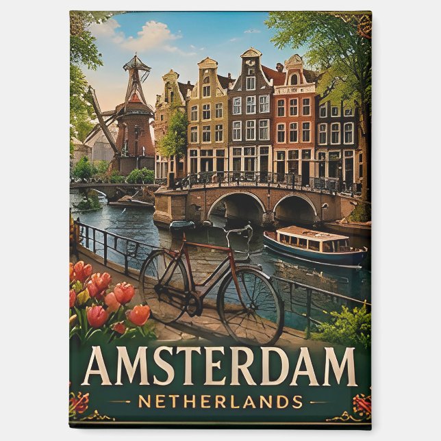 Aimant 🧲 Mémoire de vacances sur les canaux d'Amsterdam  (Recto)