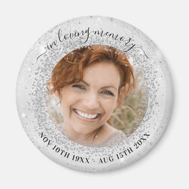 Aimant Mémorial brillant argent photo élégant (Devant)