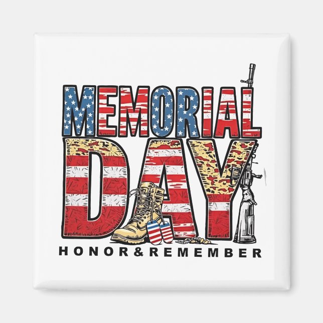 Aimant Mémorial Day Honor & Souvenez-vous du drapeau amér (Devant)