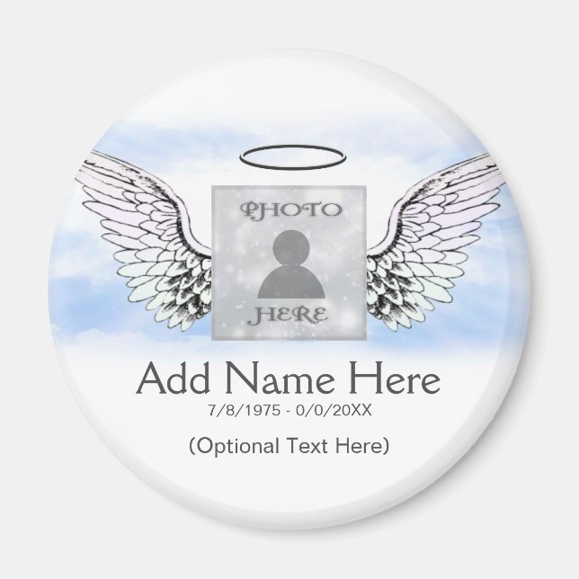 Aimant Mémorial personnalisé | Anges, ailes et nuages (Devant)