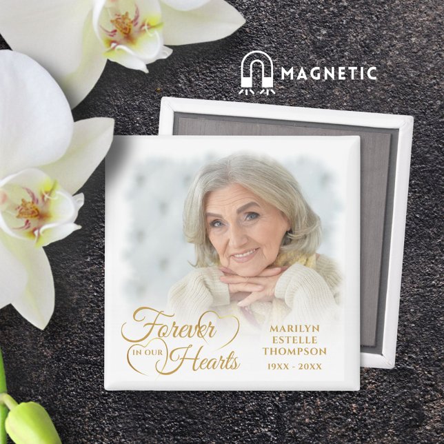 Aimant Mémorial pour toujours dans nos coeurs Photo Gold (Créateur téléchargé)