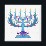 Aimant menorah à fleurs hanoukka<br><div class="desc">"menorah fleurie hanoukka", "fleurs menorah", "hanoukka pourpre", "hanoukka rose", "hanoukka menorah", "hanoukka heureuse", channuka, channukah, hannukah, Hanoukka</div>