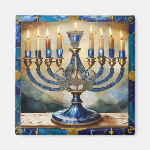 Aimant Menorah de Hanukkah bleue
