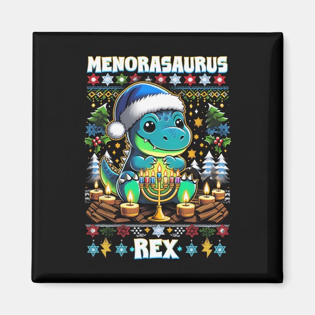 Aimant Menorasaurus Rex Dino Trex Sweat-shirt de Noël dég (Devant)