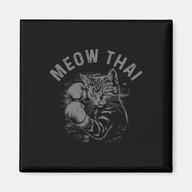 Aimant Meow Thai Funny Muay Thai Boxe Chat Arts Martiaux (Devant)