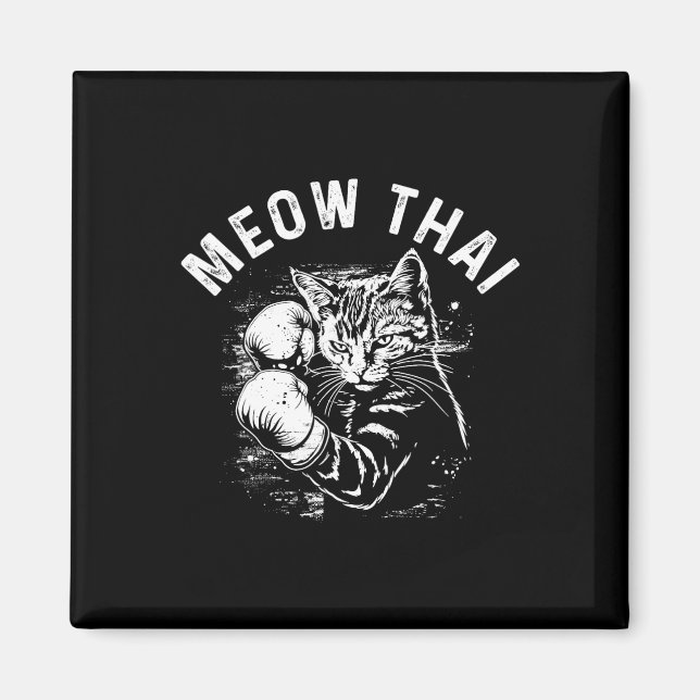 Aimant Meow Thai Funny Muay Thai Boxe Chat Arts Martiaux (Devant)