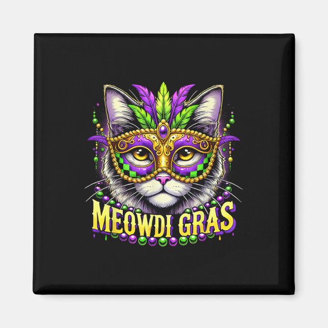 Aimant Meowdi Gras Mardi Gras Carnaval Animaux de compagn (Devant)