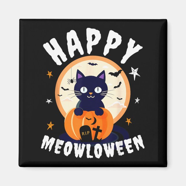 Aimant Meowloween Citrouilles de Chat Noir Joyeux Hallowe (Devant)