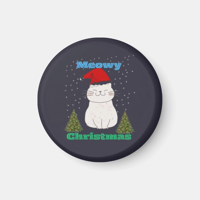Aimant Meowy Christmas Cute Cat Design | Funny Holiday Ca (Devant)