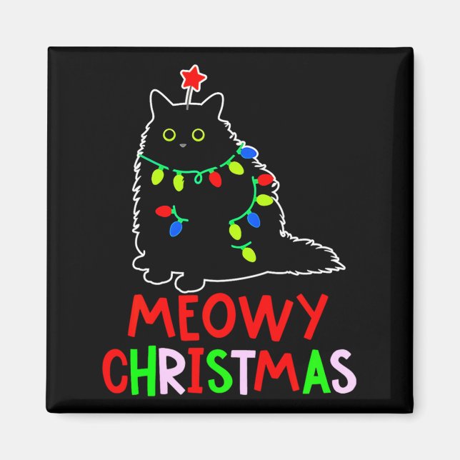 Aimant Meowy Christmas Xmas Lights Black Cat Pajamas  (Devant)