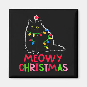 Aimant Meowy Noël Xmas Lumières Pyjama Chat Noir Fami
